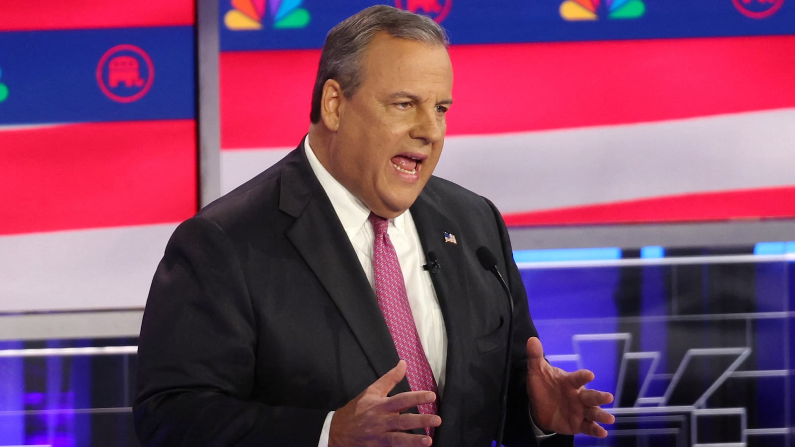 Chris Christie speaks at the third Republican candidates’ U.S. presidential debate of the 2024 U.S. presidential campaign hosted by NBC News at the Adrienne Arsht Center for the Performing Arts in Miami, Florida, U.S., November 8, 2023.