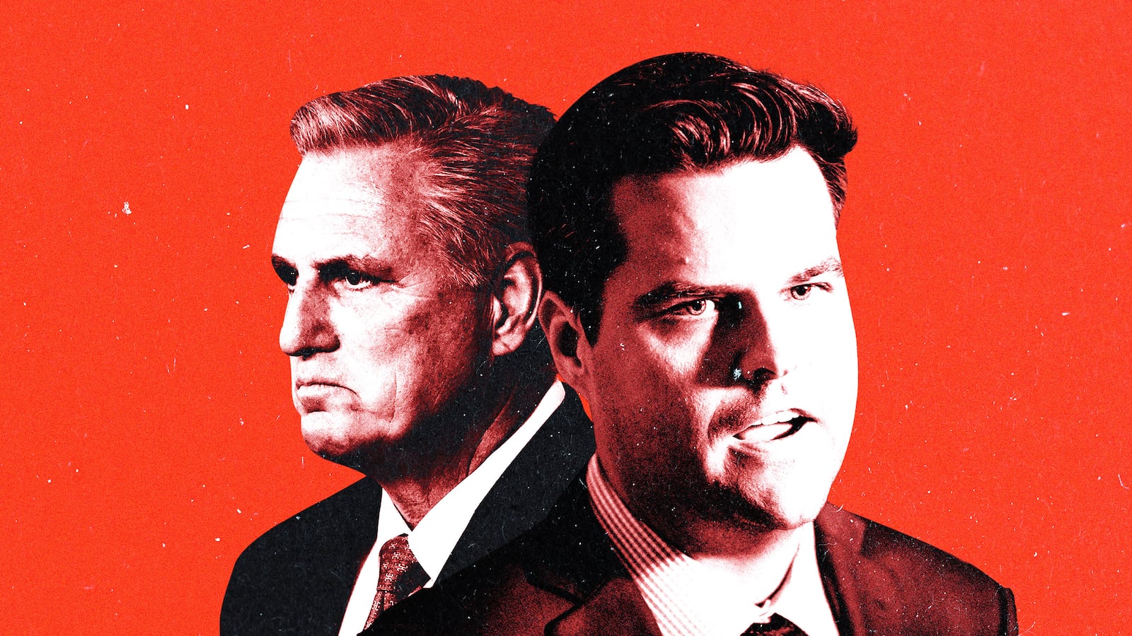 An illustration including photos of Kevin McCarthy and Matt Gaetz