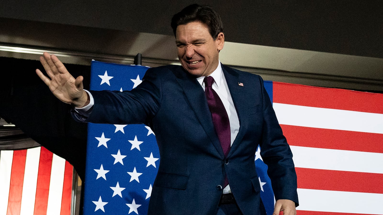 Florida Governor Ron DeSantis arrives at a watch party during the 2024 Iowa Republican presidential caucuses in West Des Moines, Iowa, on January 15, 2024.