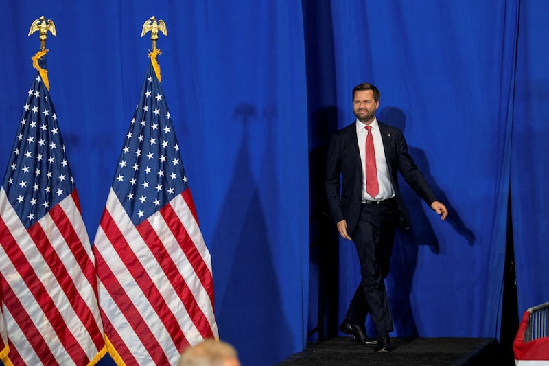 Republican U.S. vice presidential nominee Senator JD Vance arrives to speak during a campaign event in Waukesha, Wisconsin, U.S. October 20, 2024. REUTERS/Vincent Alban