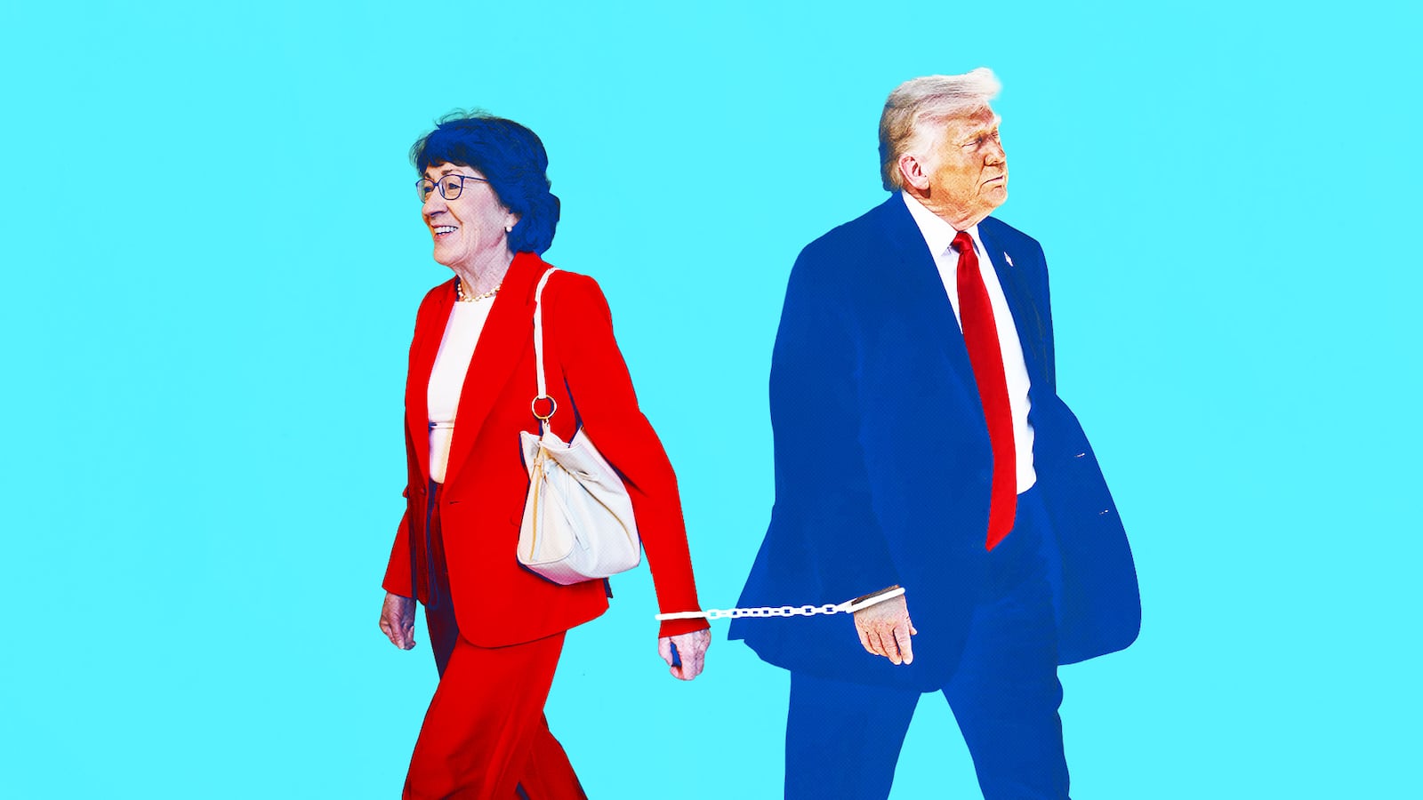 Susan Collins and Donald Trump handcuffed together.