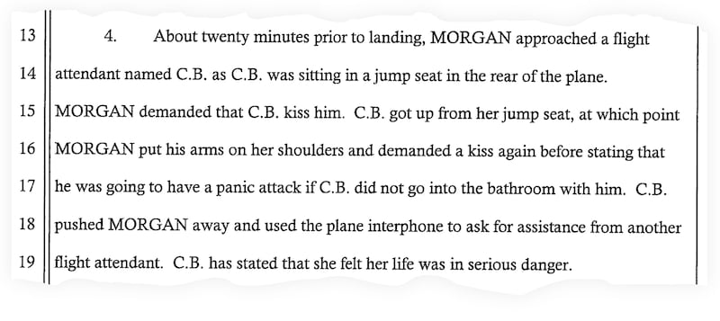 A snippet of the complaint against Southwest passenger William Morgan.