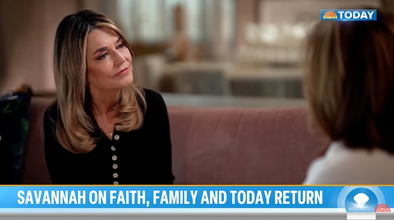 A freeze frame from Guthrie's most recent interview with Hoda Kotb. NBC.