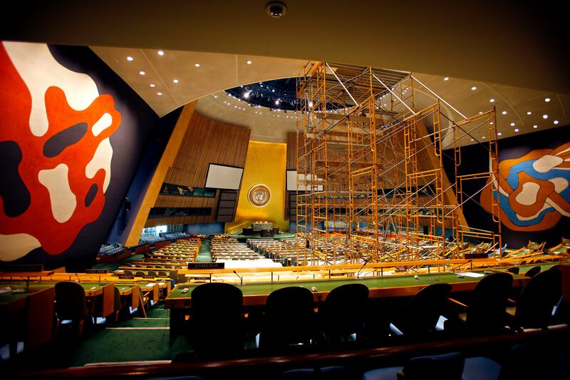 Scaffolds inside the United Nations General Assembly Hall
