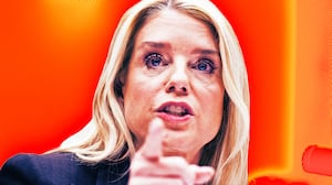 A photo illustration of Pam Bondi during the Congressional hearing.