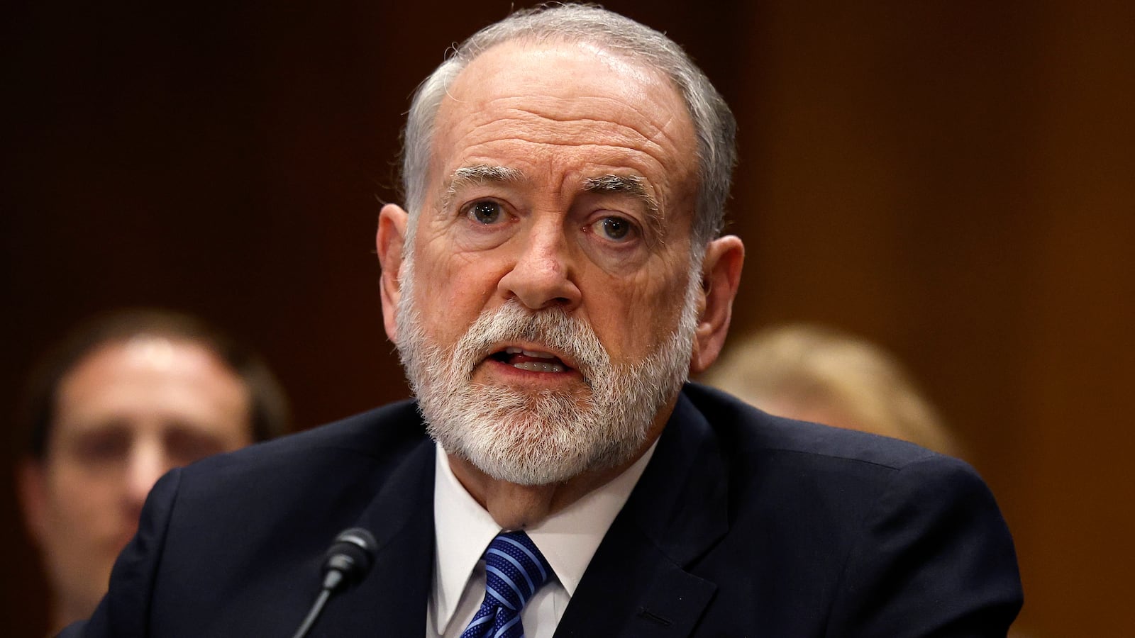 WASHINGTON, DC - MARCH 25: Former Arkansas Gov. Mike Huckabee, U.S. President Donald Trump's nominee to be ambassador to Israel, testifies during his Senate Foreign Relations Committee confirmation hearing at the Dirksen Senate Office Building on March 25, 2025 in Washington, DC. Huckabee, the former governor and presidential candidate, answered questions on Israel and its campaign against Hamas. (Photo by Kevin Dietsch/Getty Images)