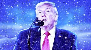 A photo illustration of Donald Trump in the snow.
