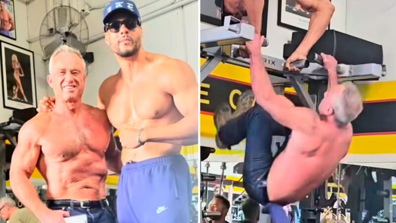 Kennedy works out in jeans.