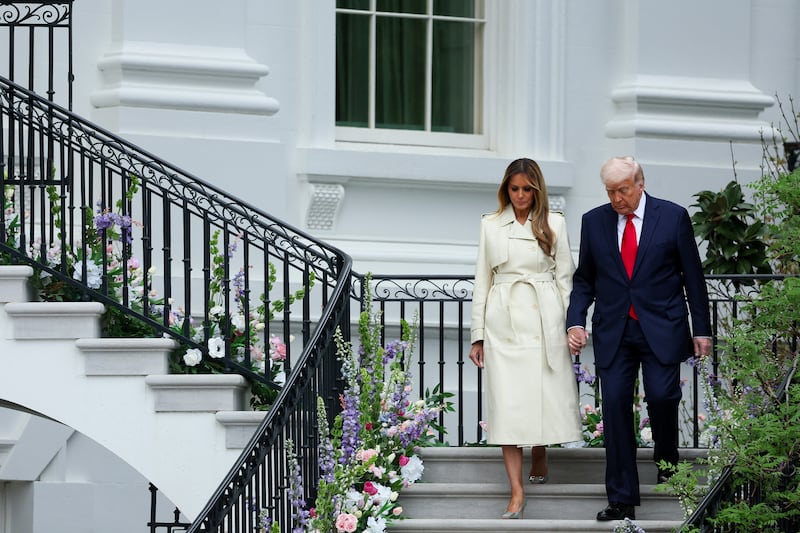 U.S. President Donald Trump and U.S. first lady Melania Trump attend the annual White House Easter Egg Roll, in Washington, D.C., U.S., April 21, 2025.