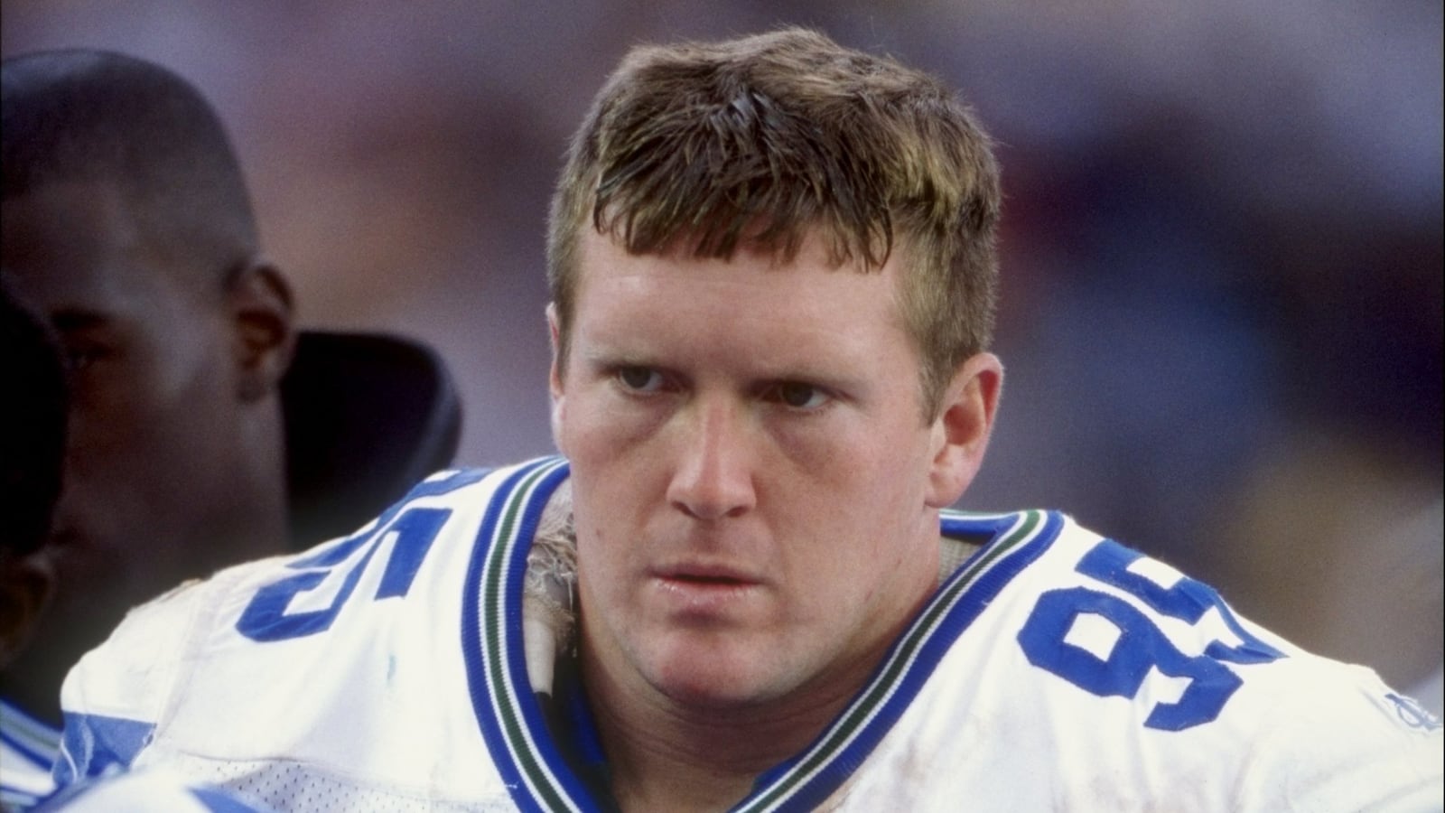 Linebacker Dean Wells #95 of the Seattle Seahawks looks on during a game against the San Diego Chargers.