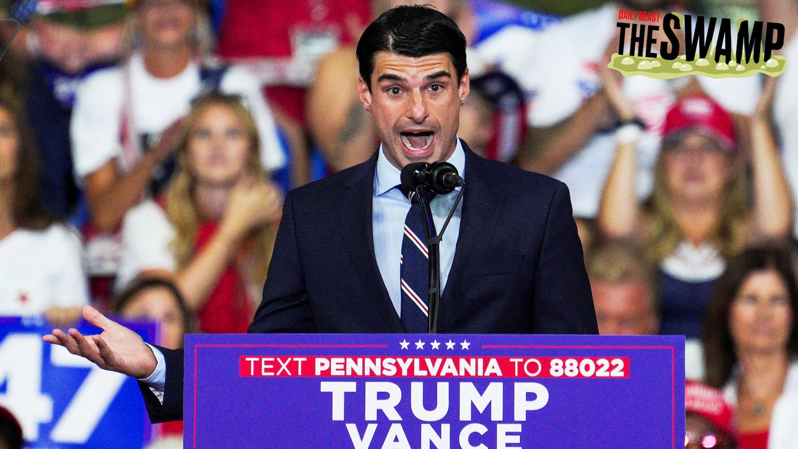 Rob Bresnahan speaks at a Trump rally.