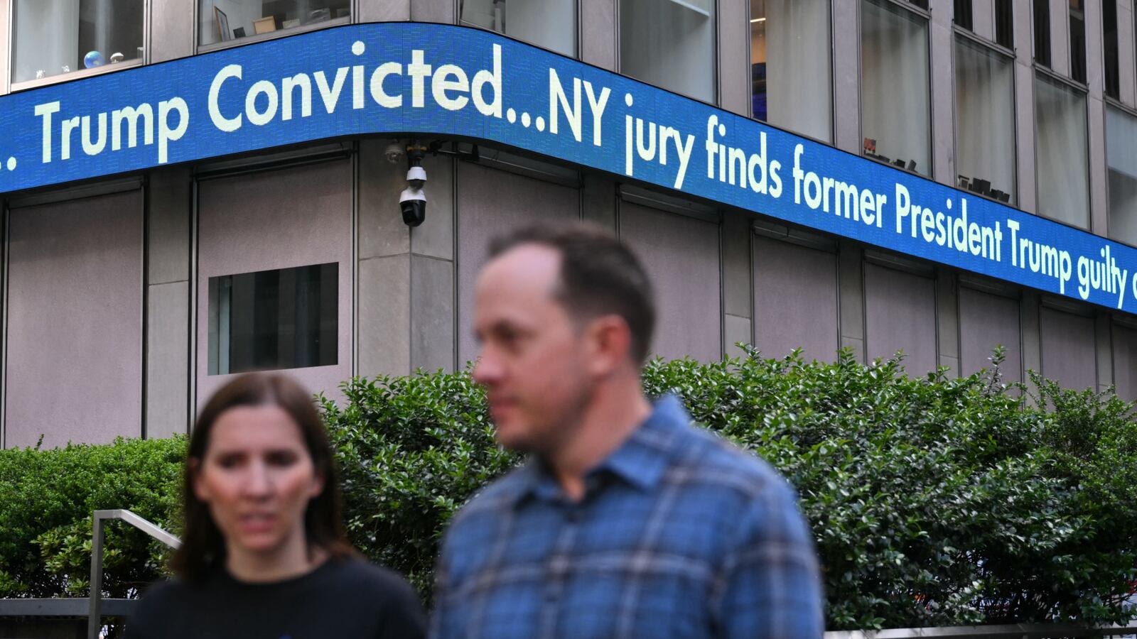 A picture of a news zipper reading, “Trump convicted...”