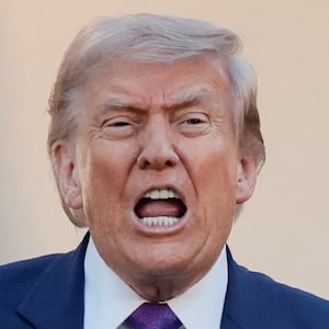 U.S. President Donald Trump reacts after delivering remarks during his second 'Rose Garden Club' dinner in honour of Police Week at the White House in Washington, D.C., U.S., May 11, 2026.