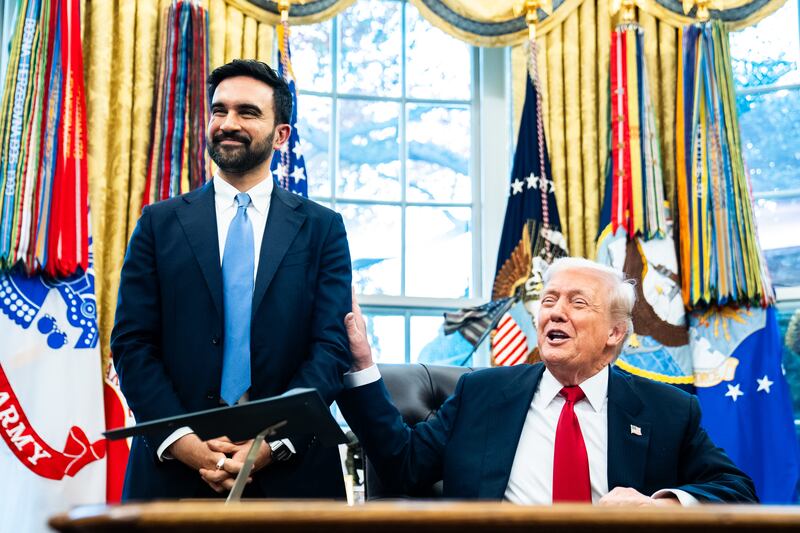 WASHINGTON, DC  November 21: US President Donald Trump and Mayor-Elect of New York City Zohran Mamdani during a meeting in the Oval Office of the White House on Friday November 21, 2025. (Photo by Demetrius Freeman/The Washington Post via Getty Images)