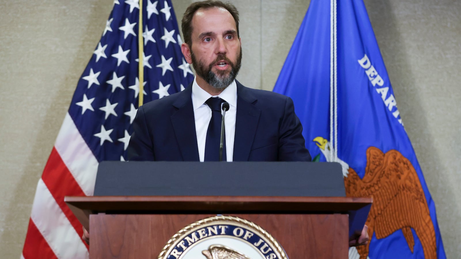 Special Counsel Jack Smith delivers remarks on a recently unsealed indictment including four felony counts against former president Donald Trump.