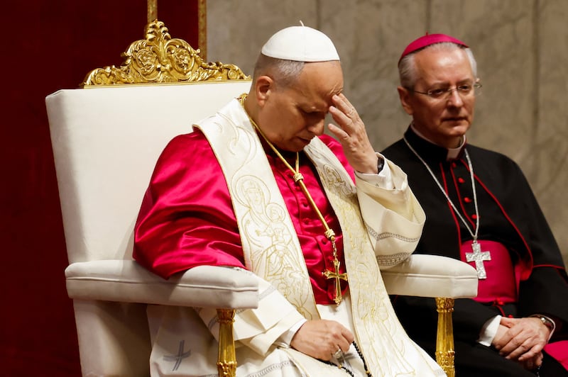 Pope Leo XIV presides over a Prayer Vigil and Rosary for Peace, in Saint Peter's Basilica at the Vatican, April 11, 2026.