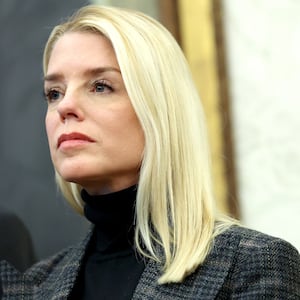 Attorney General Pam Bondi attends the swearing-in ceremony of U.S. Ambassador to India Sergio Gor in the Oval Office of the White House on November 10, 2025 in Washington, DC.