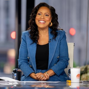Sheinelle Jones seen at NBC studio on  April 18, 2024