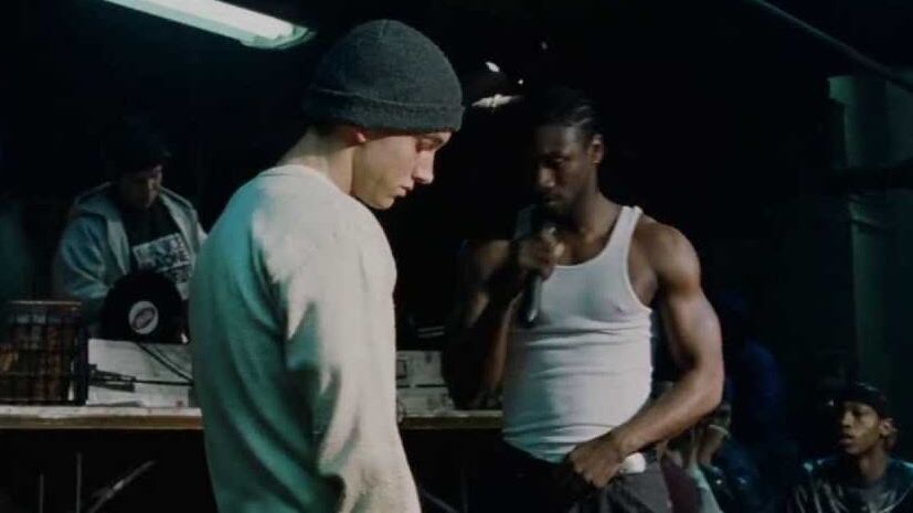 A scene from ‘8 Mile’ showing Eminem and Nashawn Breedlove.