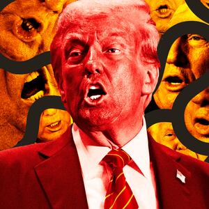 A photo illustration of many images of President Donald Trump.