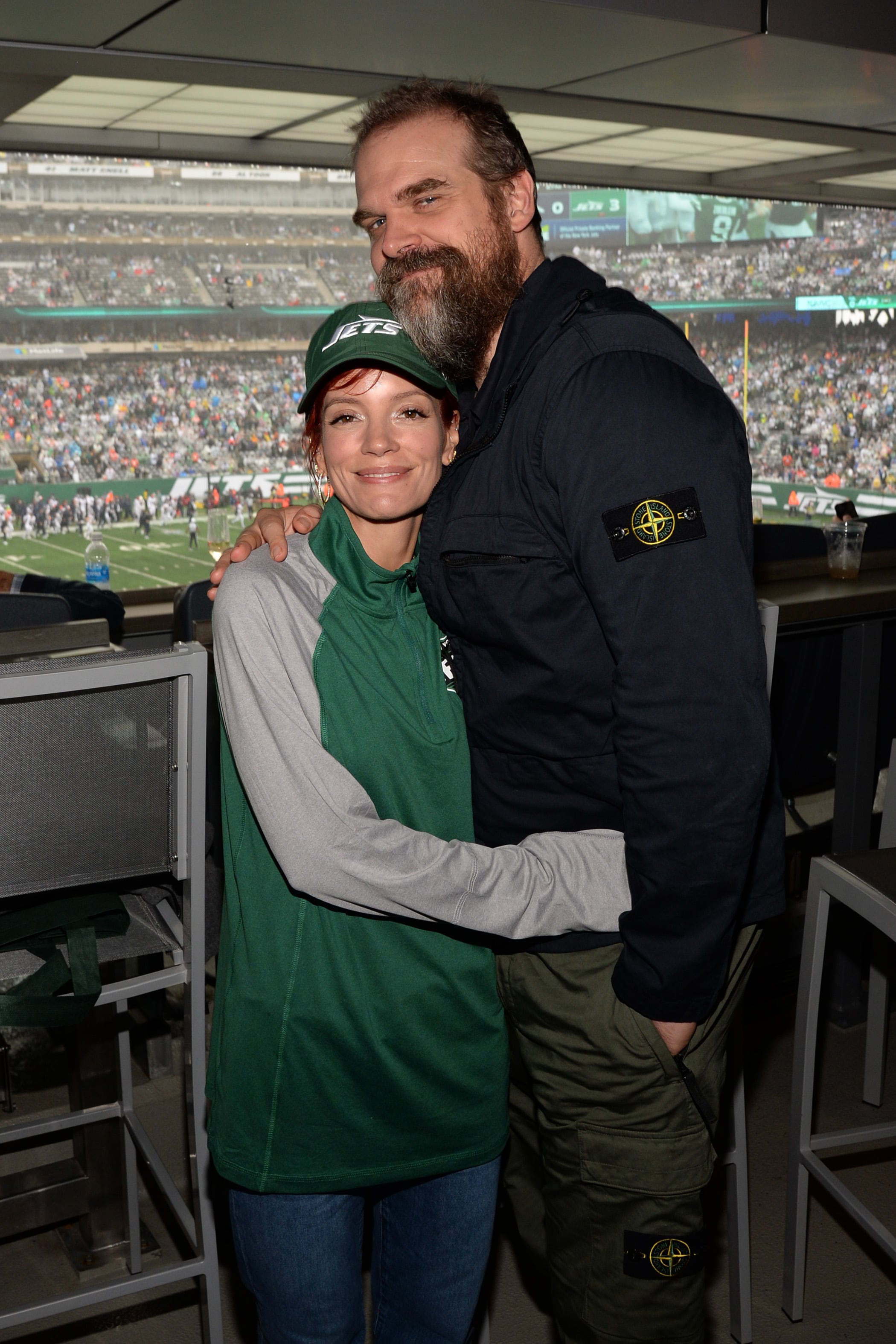 Lily Allen and David Harbour at MetLife Stadium in New Jersey, 2024.