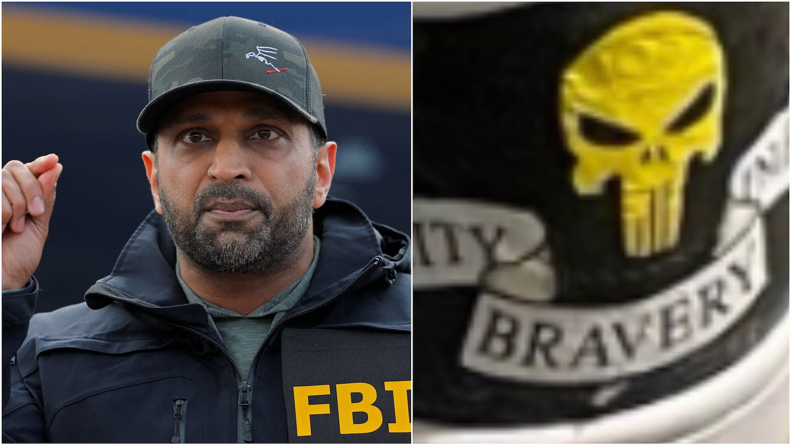 Kash Patel and the back of his bespoke sneakers.