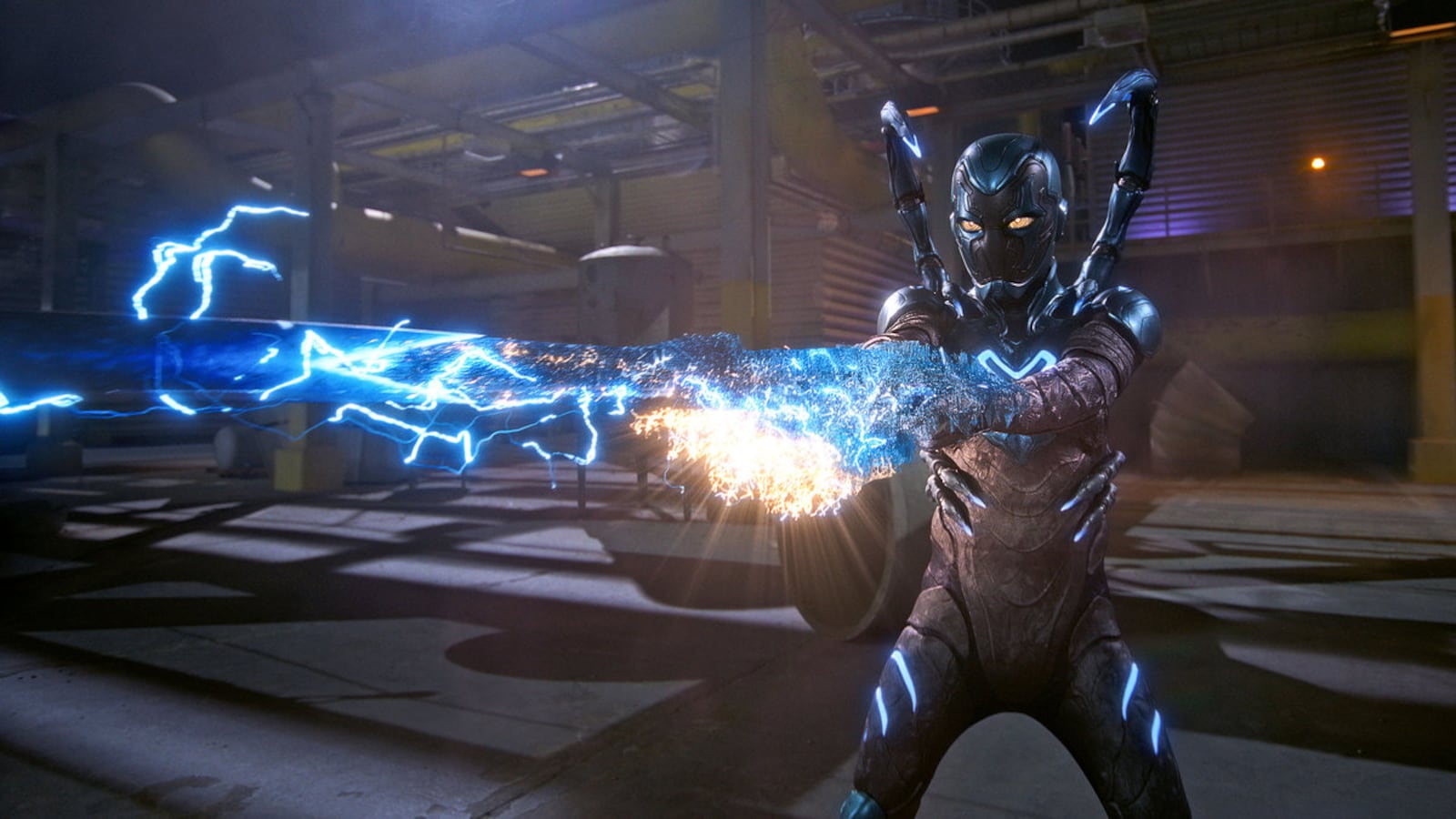 A still of Blue Beetle in the Warner Bros. film ‘Blue Beetle’