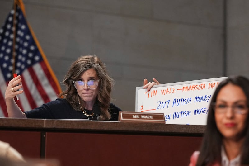 U.S. Representative Nancy Mace (R-SC) gestures during the House Oversight and Accountability Committee hearing investigating fraud in Minnesota state social services, on Capitol Hill in Washington, D.C., U.S., March 4, 2026. REUTERS/Ken Cedeno