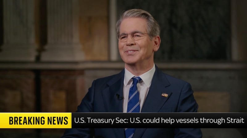 Scott Bessent smiles during a Sky news interview.