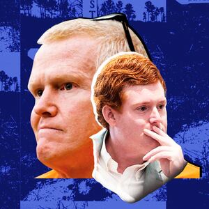 Buster Murdaugh, Alex Murdaugh and a cross for Stephen Smith, that marks the location he was found dead.