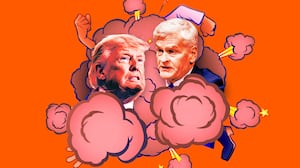 A photo illo illustration of Senator Cassidy and Donald Trump.