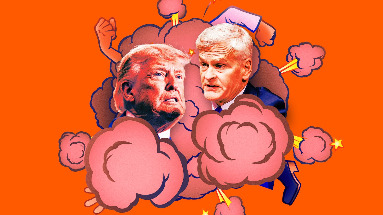 A photo illo illustration of Senator Cassidy and Donald Trump.