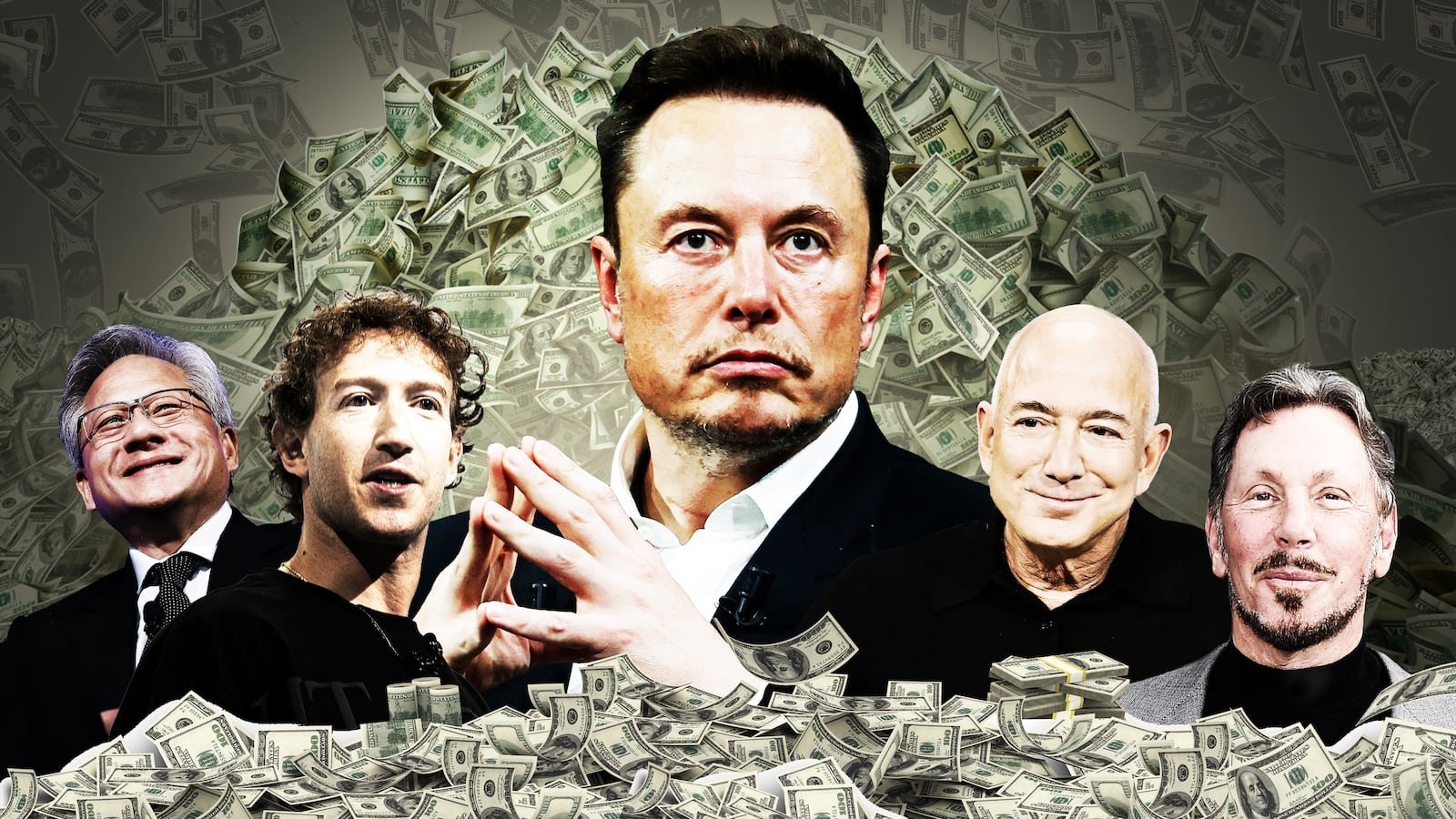 Jensen Huang, Mark Zuckerberg, Elon Musk, Jeff Bezos and Larry Ellison.