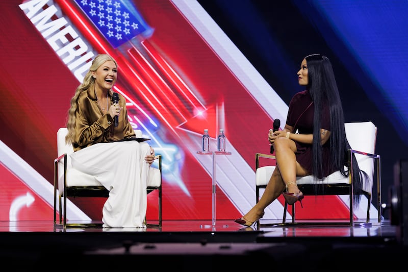 Kirk interviewed surprise guest Nicki Minaj on the final day of Turning Point USA's annual AmericaFest conference.