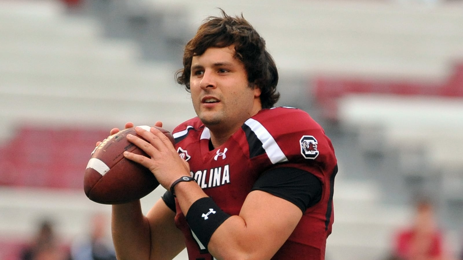 Quarterback Stephen Garcia #5 of the South Carolina Gamecocks warms up for play against the Navy Midshipmen September 17, 2011 at Williams-Brice Stadium in Columbia, South Carolina.