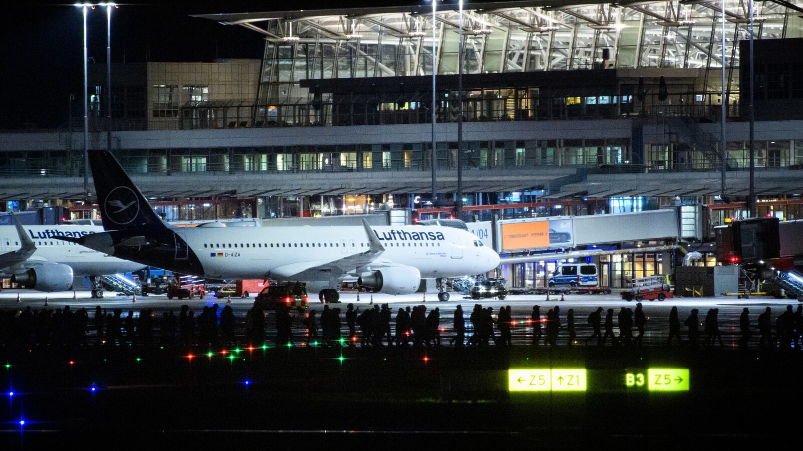 Passengers are evacuated from Hamburg Airport on November 5, 2023.