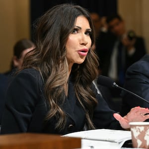 US Secretary of Homeland Security Kristi Noem testifies during a House Homeland Security Committee hearing.