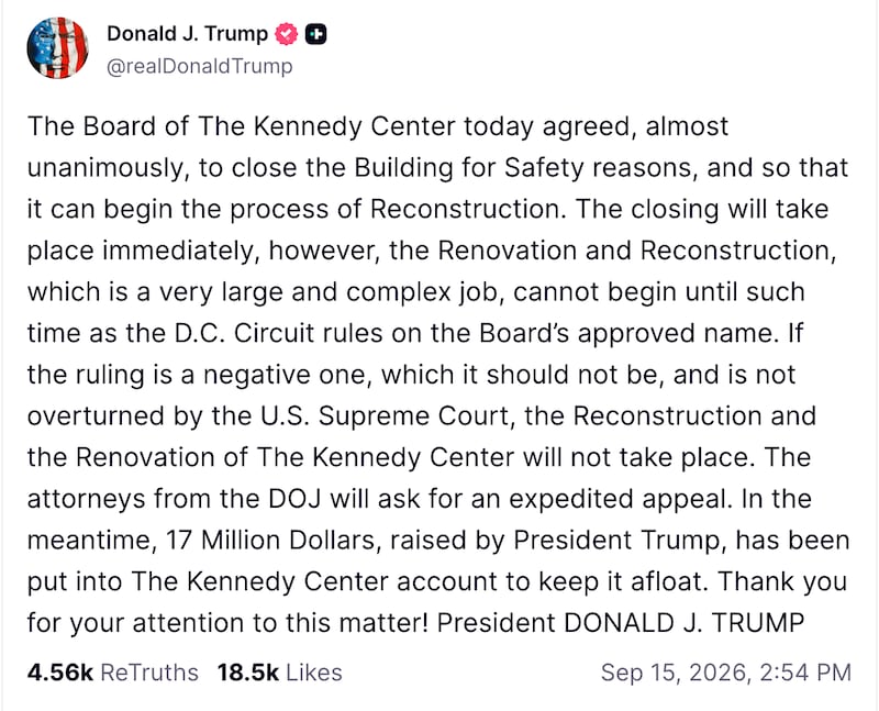 Donald Trump threatens the Kennedy Center.