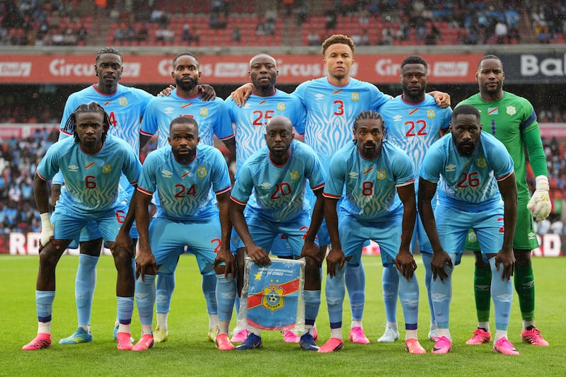 LIEGE, BELGIUM - JUNE 03: Players of DR Congo pose for a team photograph prior to the international friendly match between Denmark and DR Congo at Stade Maurice Dufrasne on June 03, 2026 in Liege, Belgium. (Photo by Pau Barrena/Getty Images)