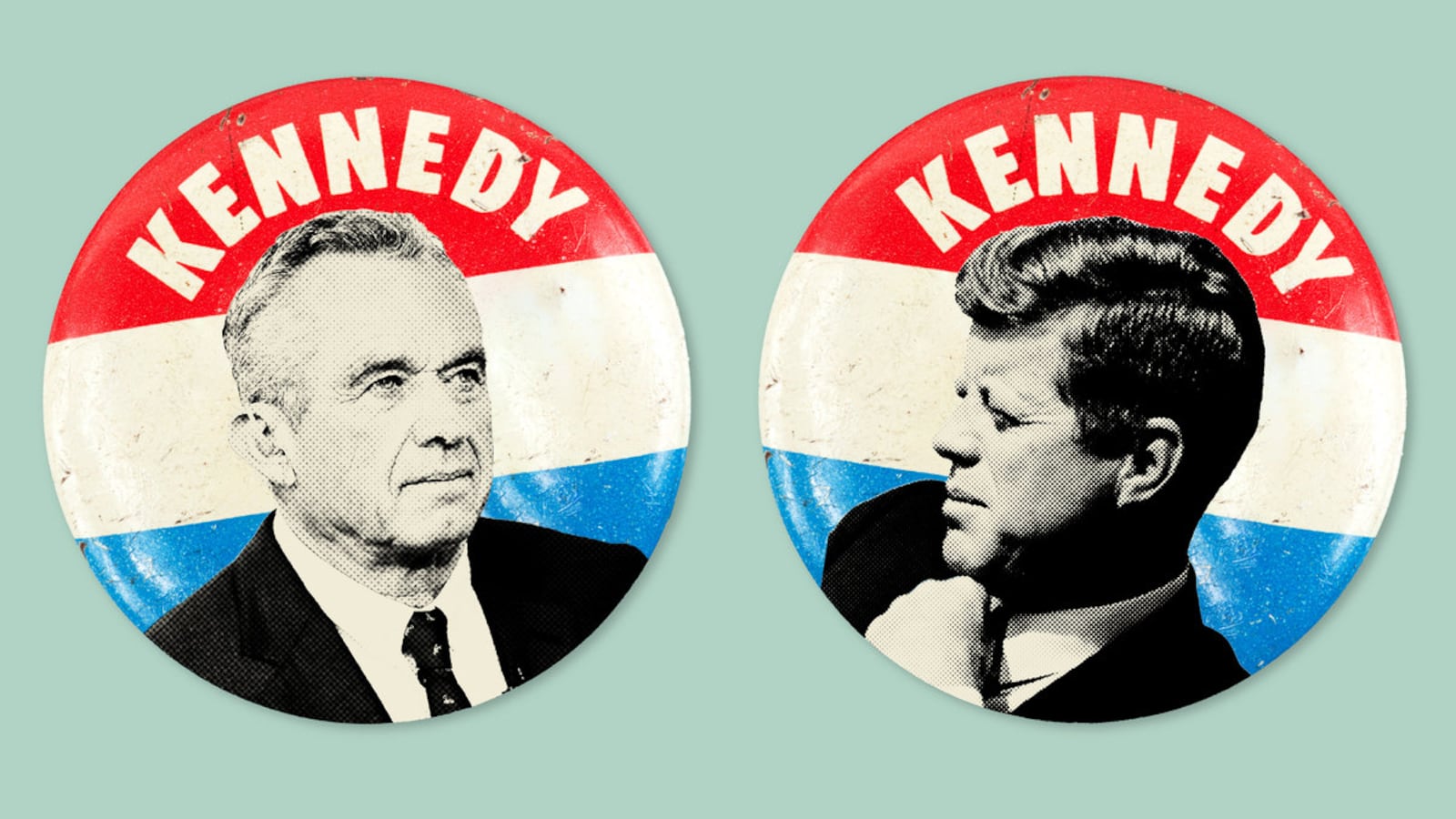 Robert F. Kennedy Jr. and John F. Kennedy campaign pins