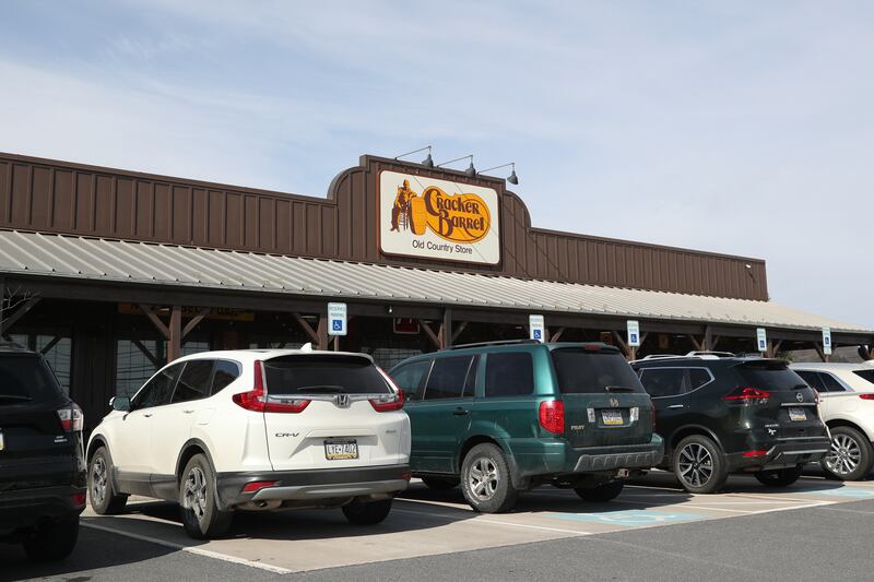 Cars are seen parked at a Cracker Barrel Old Country Store restaurant in Bloomsburg.