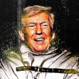 Donald Trump in a straitjacket