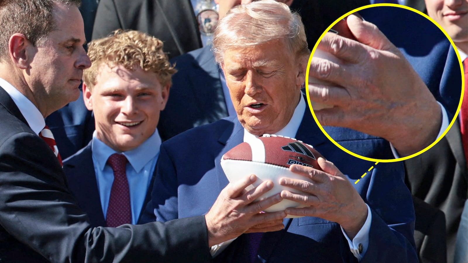 President Donald Trump shakes hands with Head Coach Curt Cignetti during an event to celebrate the 2026 Football National Champion Indiana Hoosiers football team on the South Lawn of the White House on May 11, 2026 in Washington, DC.