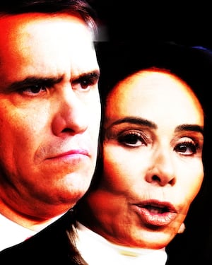 Todd Blanche and Jeanine Pirro looking distressed