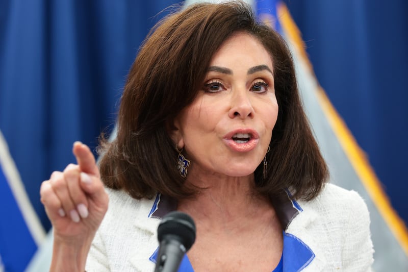 Attorney for the District of Columbia Jeanine Pirro speaks during a press conference at the U.S. Attorney's Office for the District of Columbia on July 02, 2026 in Washington, DC. Pirro announced that former Olympic canoeist David Hearn has been indicted by a grand jury on charges related to alleged vandalism of the Lincoln Memorial Reflecting Pool.
