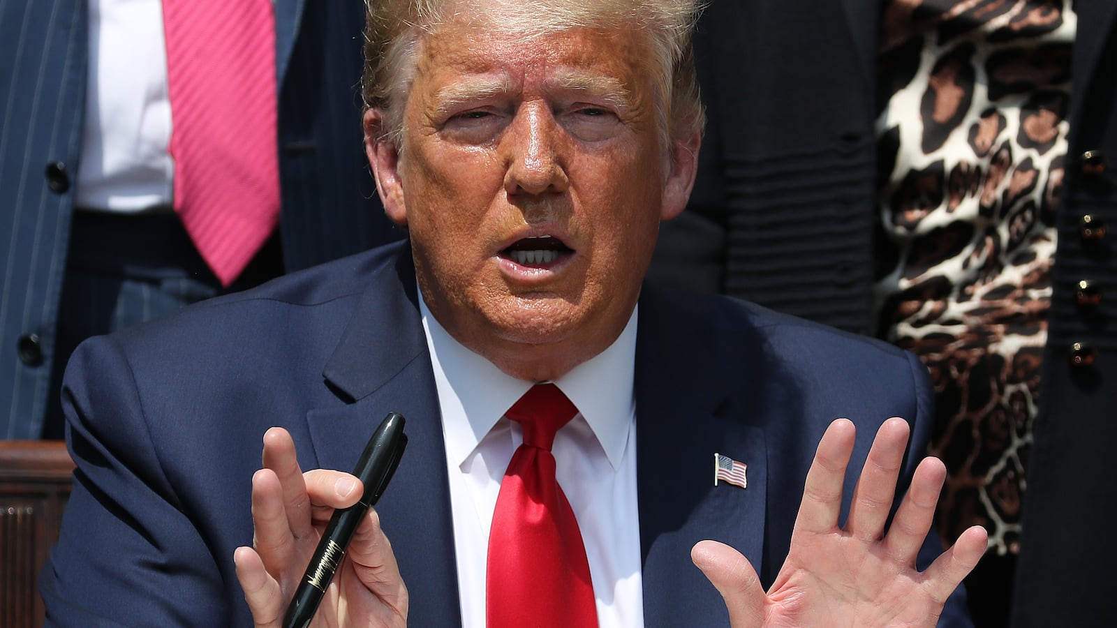 President Donald Trump speaks during a news conference.