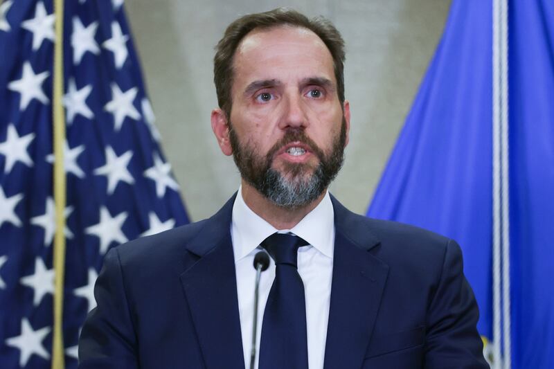 Jack Smith delivers remarks on a recently unsealed indictment including four felony counts against former U.S. President Donald Trump at the Justice Department on August 1, 2023 in Washington, DC.