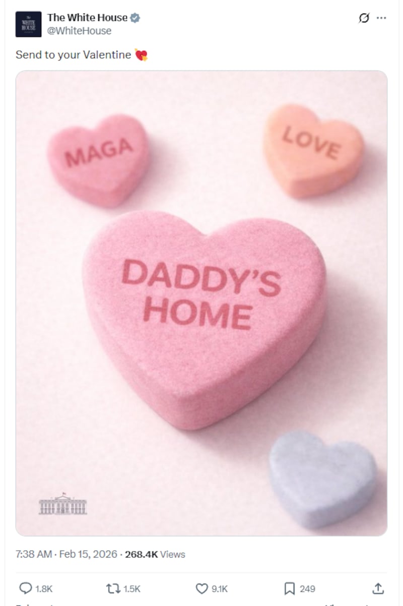 A Valentine's Day "Daddy's Home" meme shared by the White House.