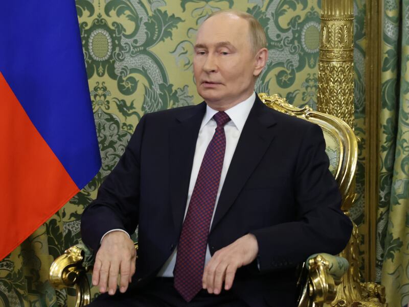 MOSCOW, RUSSIA - JULY 31 (RUSSIA OUT) Russian President Vladimir Putin grimases during Russian-Laotian talks, at the Kremlin on July 31, 2025, in Moscow, Russia. President of Laos Sisoulith is having an official visit to Russia. (Photo by Contributor/Getty Images)