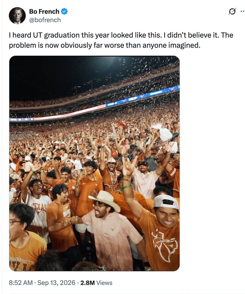 Bo French posts about the diversity at UT being 'far worse than anyone imagined.'